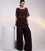 Brown embroidered silk co ord set
