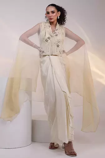 White embroidered crepe co ord set