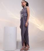 Grey embroidered chinon gown
