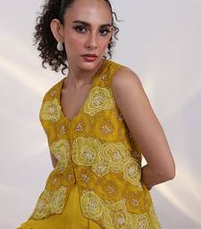 Yellow embroidered chinon co ord set