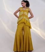Yellow embroidered chinon co ord set