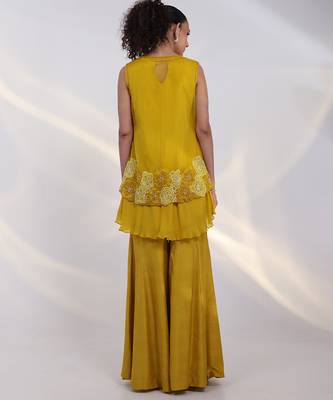 Yellow embroidered chinon co ord set 3