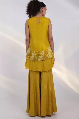 Yellow embroidered chinon co ord set