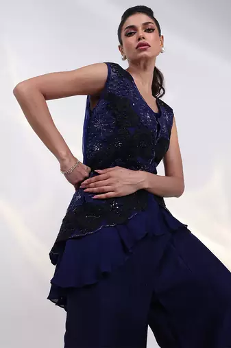 Blue embroidered chinon co ord set