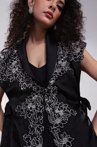Black embroidered tissue co ord set