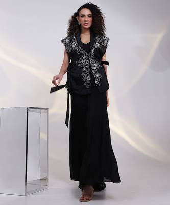 Black embroidered tissue co ord set 1