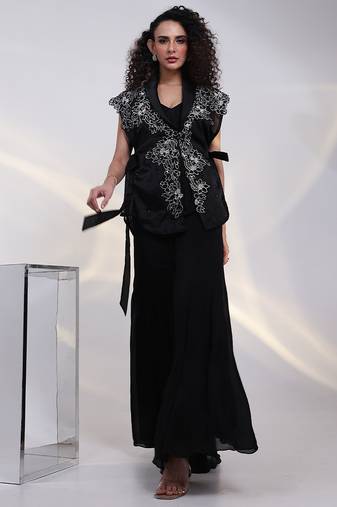 Black embroidered tissue co ord set