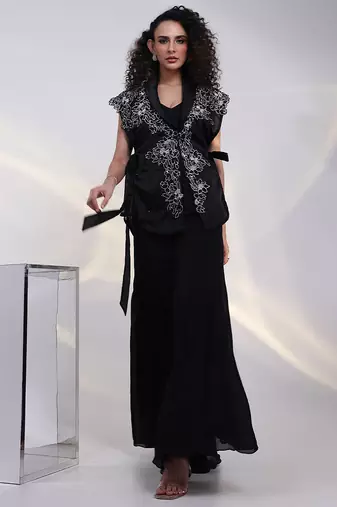 Black embroidered tissue co ord set