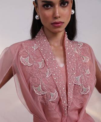 Pink embroidered silk co ord set 2