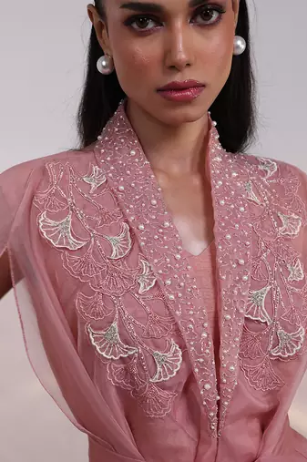 Pink embroidered silk co ord set