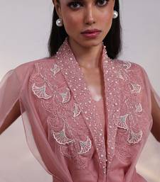 Pink embroidered silk co ord set