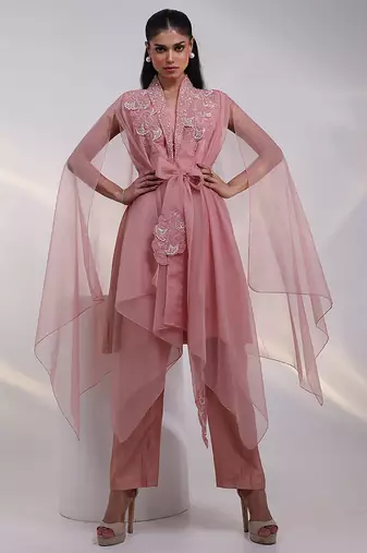 Pink embroidered silk co ord set