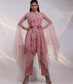 Pink embroidered silk co ord set