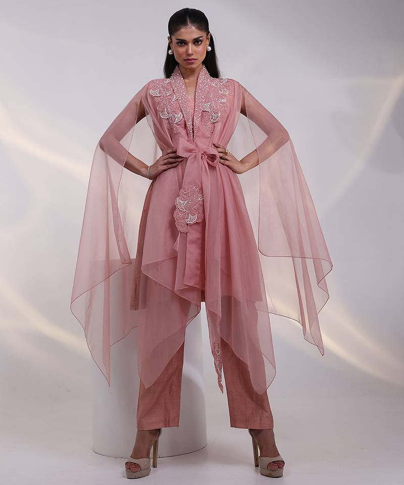 Pink embroidered silk co ord set