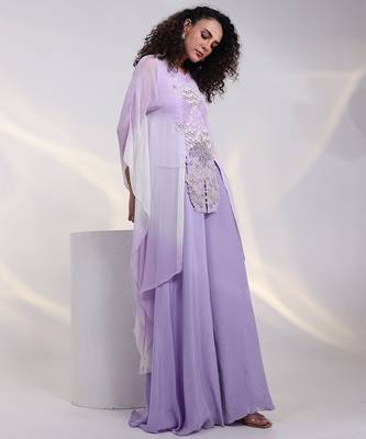 Lavender embroidered georgette kaftan 1