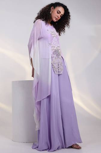 Lavender embroidered georgette kaftan