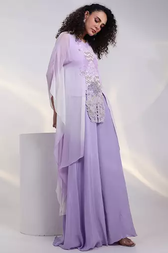 Lavender embroidered georgette kaftan
