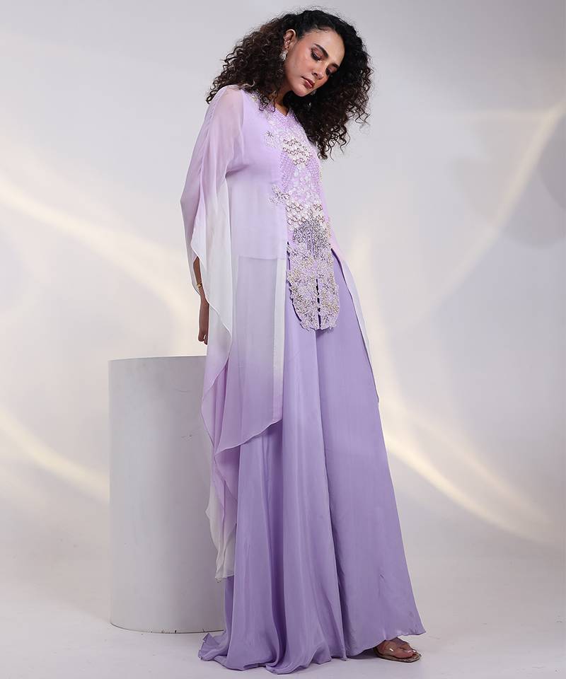 Lavender embroidered georgette kaftan