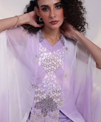 Lavender embroidered georgette kaftan 2