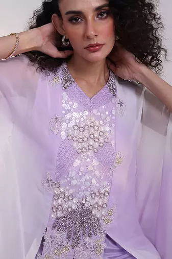 Lavender embroidered georgette kaftan