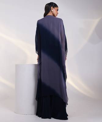 Navy-blue embroidered georgette kaftan 2