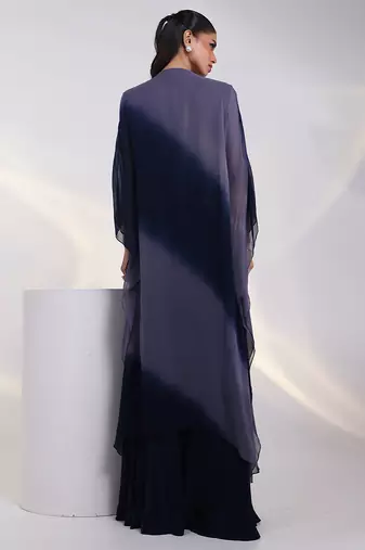 Navy-blue embroidered georgette kaftan