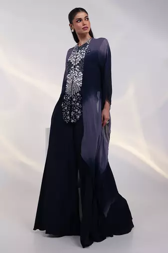Navy-blue embroidered georgette kaftan