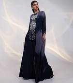 Navy-blue embroidered georgette kaftan