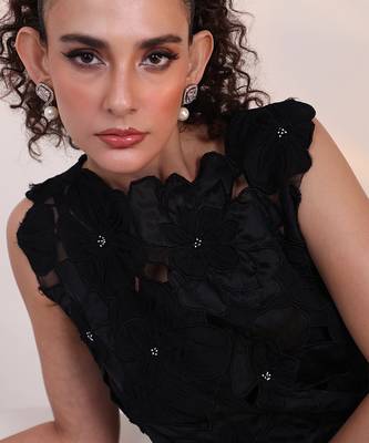 Black embroidered crepe co ord set 2