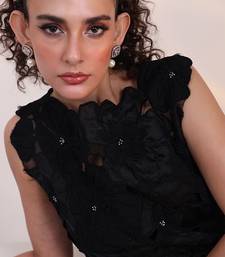 Black embroidered crepe co ord set