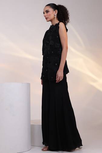 Black embroidered crepe co ord set