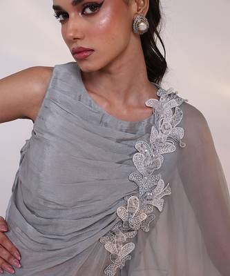 Grey embroidered chinon co ord set 2