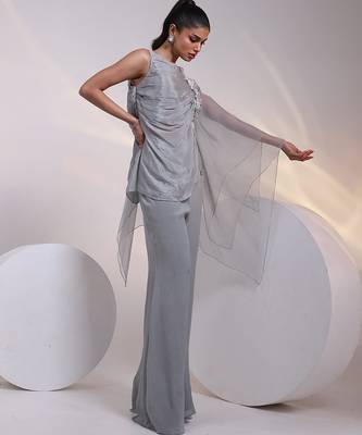 Grey embroidered chinon co ord set 3