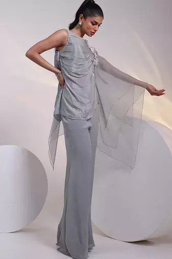 Grey embroidered chinon co ord set