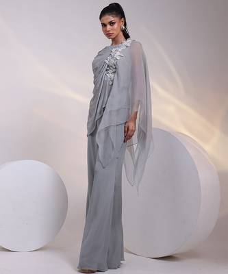 Grey embroidered chinon co ord set 4