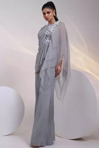 Grey embroidered chinon co ord set