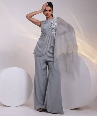 Grey embroidered chinon co ord set 1