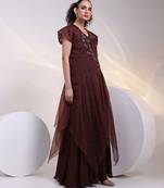 Brown embroidered chinon jumpsuit with jacket