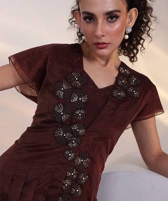 Brown embroidered chinon jumpsuit with jacket 2