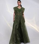 Green embroidered crepe co ord set