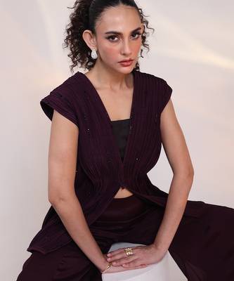 Wine embroidered chinon co ord set 2