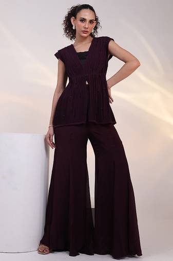 Wine embroidered chinon co ord set