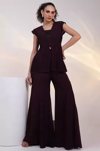 Wine embroidered chinon co ord set