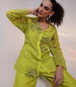 Green embroidered organza co ord set