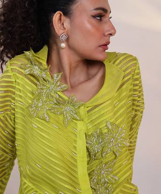 Green embroidered organza co ord set 2