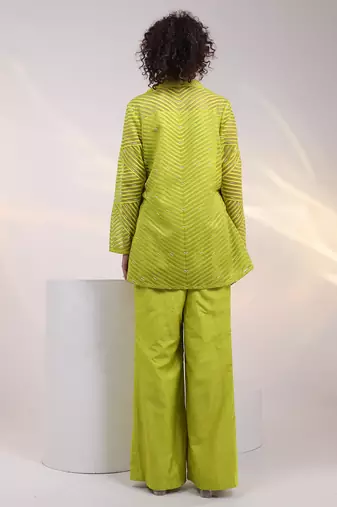 Green embroidered organza co ord set