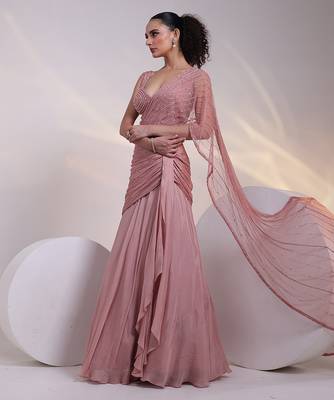 Pink embroidered silk Lehenga set 3
