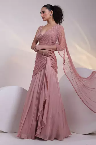 Pink embroidered silk Lehenga set