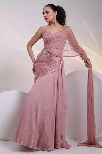 Pink embroidered silk Lehenga set