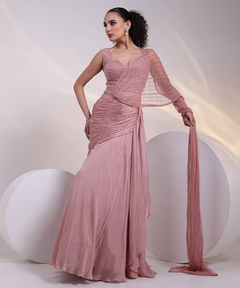 Pink embroidered silk Lehenga set